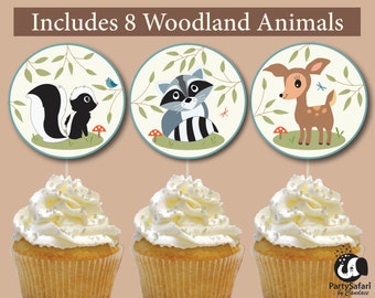 Woodland Animal Baby Shower Printable Cupcake Toppers | Forest Animals Shower Cupcake Toppers | INSTANT DOWNLOAD | Party Safari By Candace