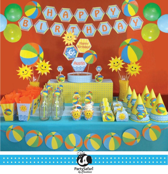 Beach Ball Personalized Printable Birthday Party Package Pool