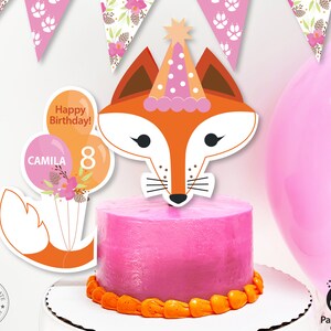 Red Fox Girls EDITABLE Birthday Cake Topper // Red Fox Cake Topper // Woodland Birthday Decoration // Printable Template // Instant Download