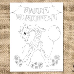 Giraffe DIGITAL BIRTHDAY Coloring Page // Giraffe Party Decor // Gender