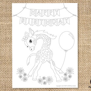 Giraffe DIGITAL BIRTHDAY Coloring Page // Giraffe Party Decor | Etsy