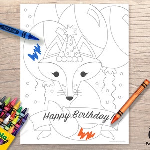 Red Fox Boy/Girl DIGITAL Coloring Page // Red Fox Coloring Page // Woodland Birthday Coloring Page // Printable Template // Instant Download
