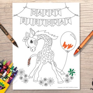 Giraffe DIGITAL BIRTHDAY Coloring Page // Giraffe Party Decor | Etsy