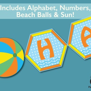 Beach Ball Banner (enthält vollständiges Alphabet, Zahlen 0-9 & grafische Endfelder) | Pool Party Banner | SOFORTIGER DOWNLOAD | Party Safari By Candace