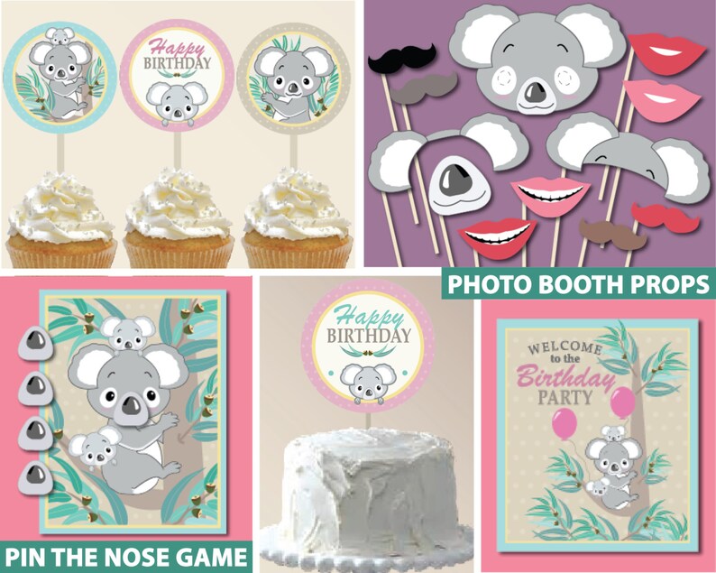 Koala Bear Girl Printable Birthday Party Package Koala Birthday Party