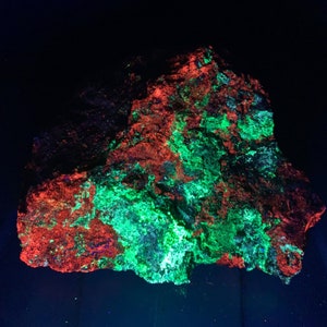Fluorescent Calcite, Fluorite, and Willemite, Short Wave and Long Wave Fluorescent Chunk, M1093, From Arizonacrystalco