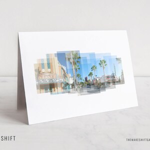 May include: A postcard featuring a collage of overlapping images of a street scene with palm trees and buildings. The text "Venice" is visible on one of the buildings.