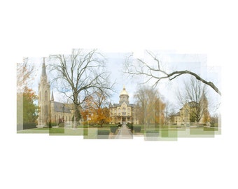 University of Notre Dame - Golden Dome - panorama, wall art, campus photograph, Notre Dame print, Fighting Irish, South Bend, Notre Dame art