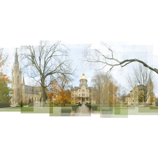 University of Notre Dame - Golden Dome - panorama, wall art, campus photograph, Notre Dame print, Fighting Irish, South Bend, Notre Dame art