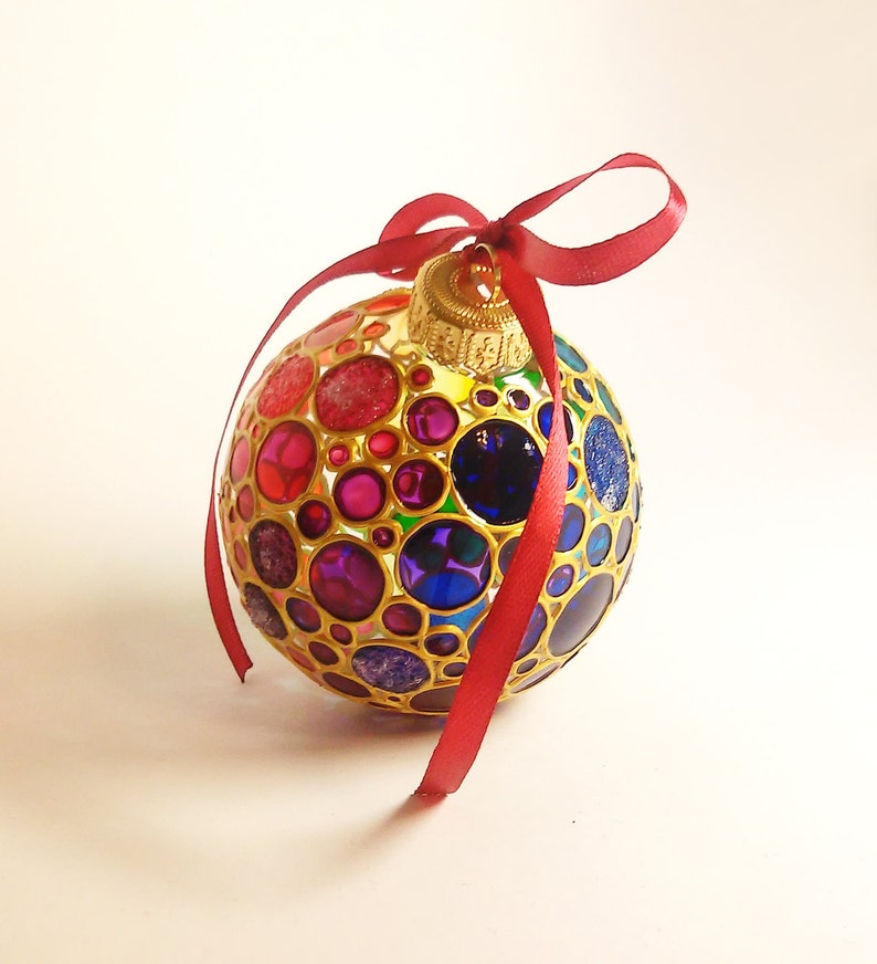 Rainbow Christmas hand painted ornament glass ball with | Etsy