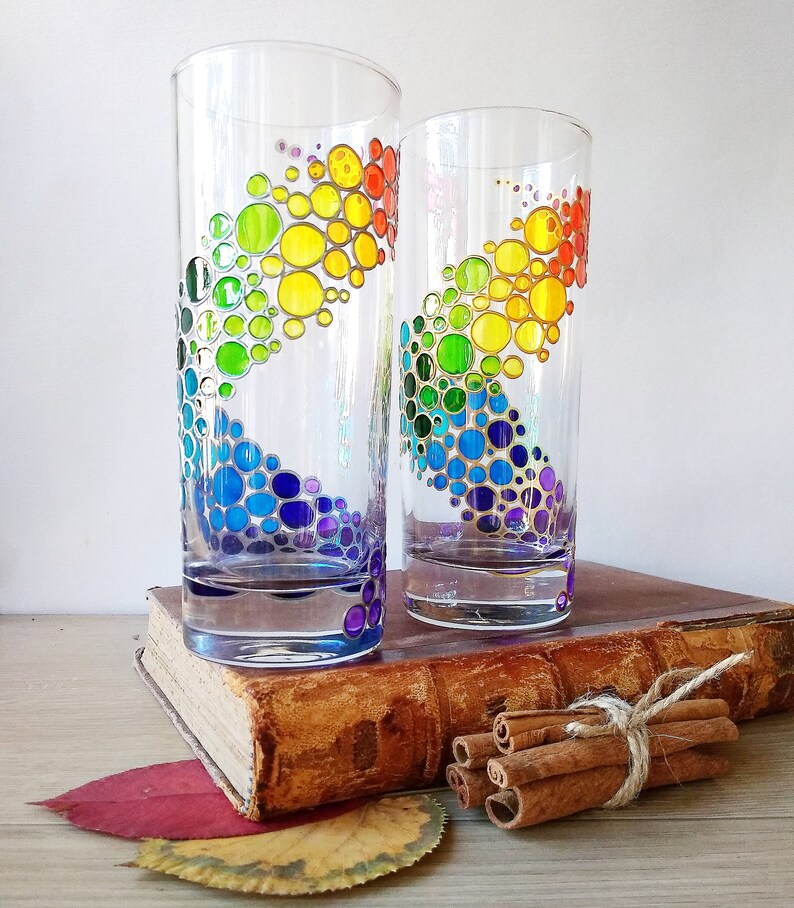 Rainbow Drinking Glasses Set of 2 Hand Painted Colored Etsy UK