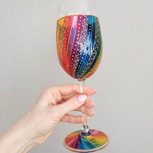 Hand-Painted Rainbow Wine Glass: Striped Stemware