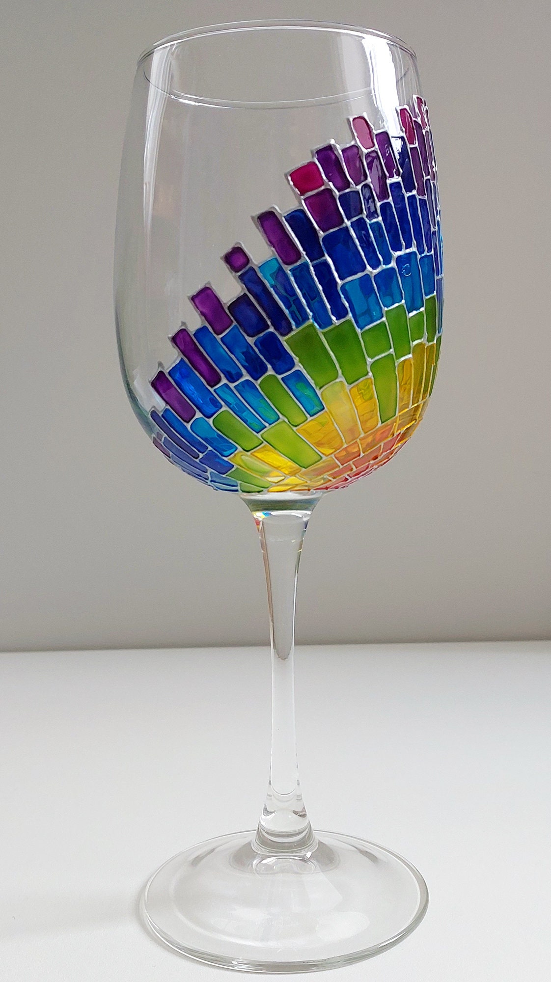 Rainbow Clouds Wine Glasses Hand Painted, Set of 2 