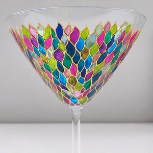 Mosaic martini glass, hand-painted wine glass gift, multicolored glassware