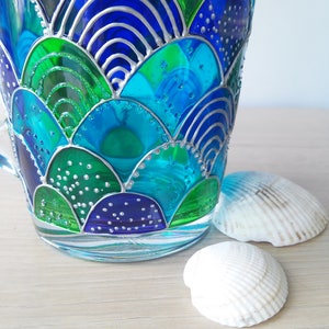 Mermaid blue green glass coffee mug, hand painted mermaid girl gift, Mermaid tail stuff image 4