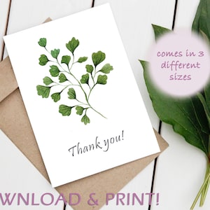 Merci Carte de vœux imprimable, Téléchargement instantané PDF 3 tailles de carte. Design floral moderne, minimal, simple et élégant