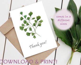 Thank you Printable Greeting Card, Instant Download PDF 3 sizes card. Modern, minimal, simple & elegant floral design