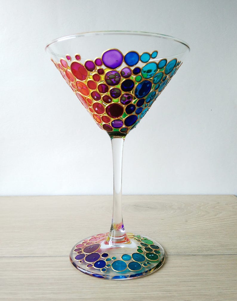 Hand Painted Rainbow Martini Glass Custom Party Cocktail Etsy