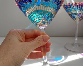 Martiniglas: Blue Sun Ray handgeschilderd cocktailglas