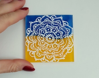 Ukrainian Magnet with a white mandala | Drawing Pins for Fridge or Notice Board Stationery | Ukraine Themed souvenirs
