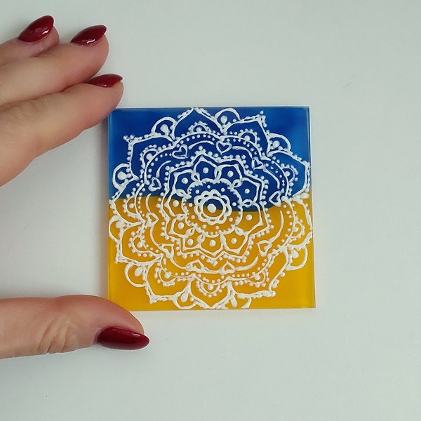 Ukrainian Magnet with a white mandala | Drawing Pins for Fridge or Notice Board Stationery | Ukraine Themed souvenirs