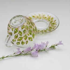 Hand-Painted Floral Tea Cup and Saucer Set: Botanical Decor