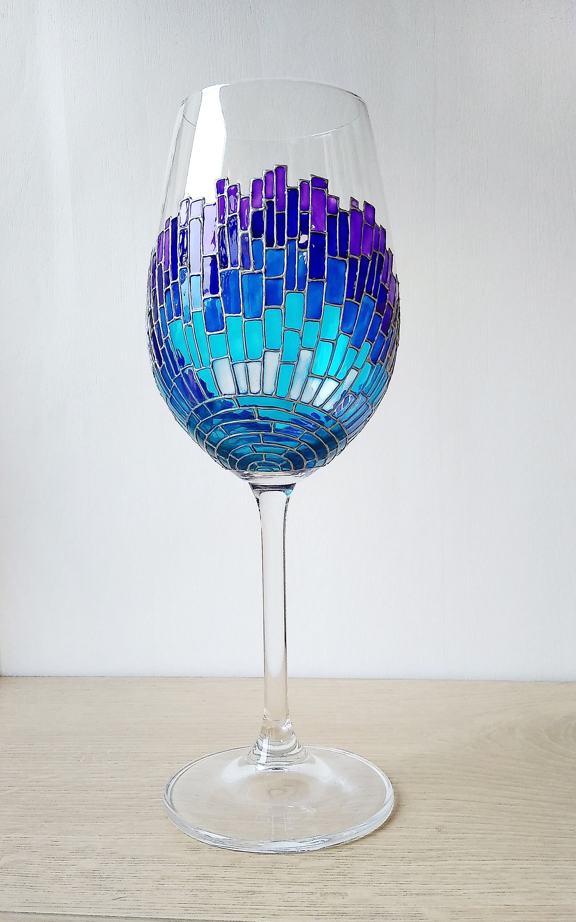 手描きの青いモザイクワイングラス：サンレイデザイン - Etsy 日本