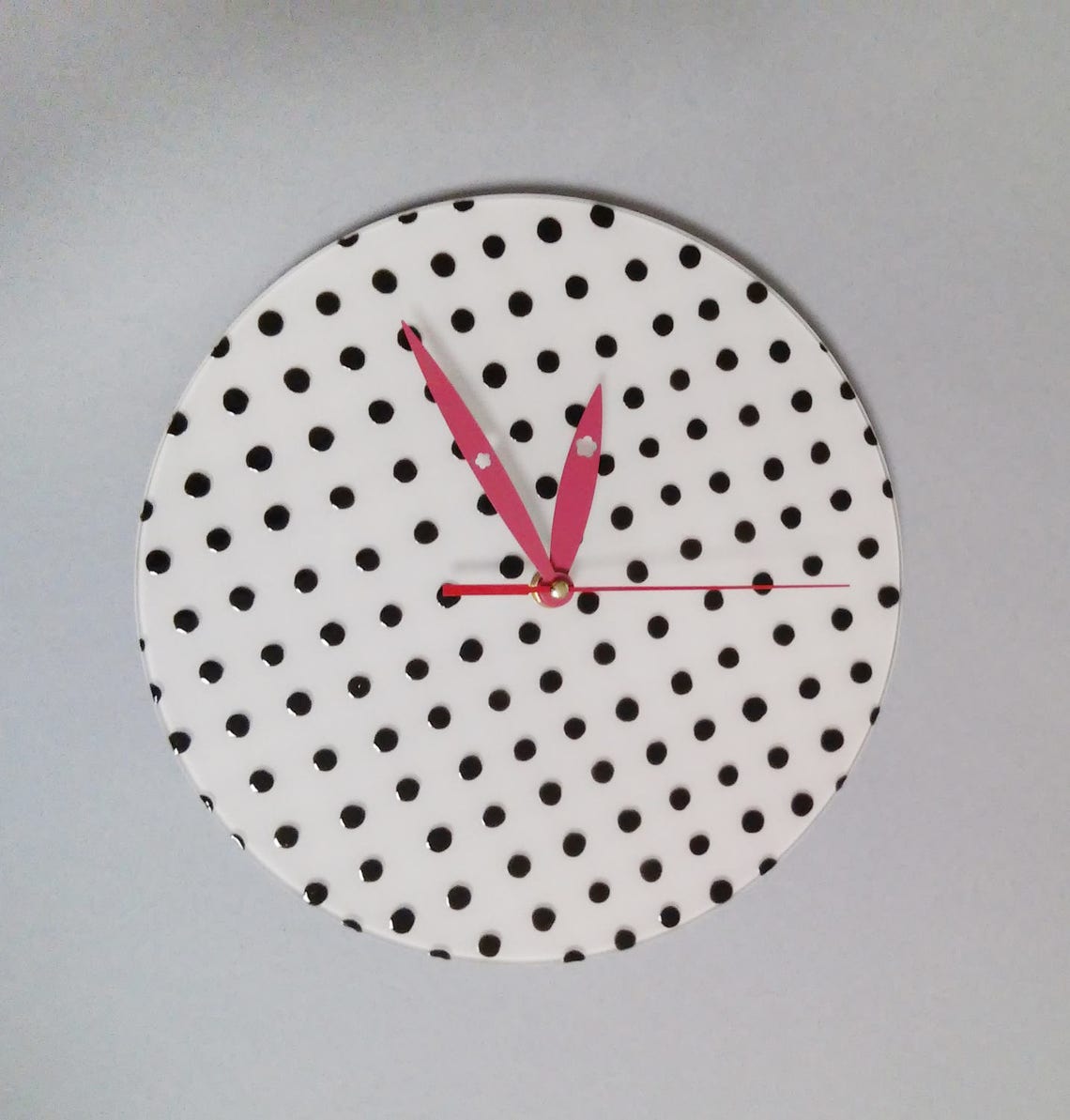 Polka dot round wall clock white & black silent wall clock Etsy