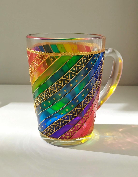 Green Cup, Hand Painted Glass, Tea Cup, Coffee Mug, Green Mug, Mothers Day  Gift, Coffee Mug, Birthday Gift, Home Decor, Kitchen Cup 