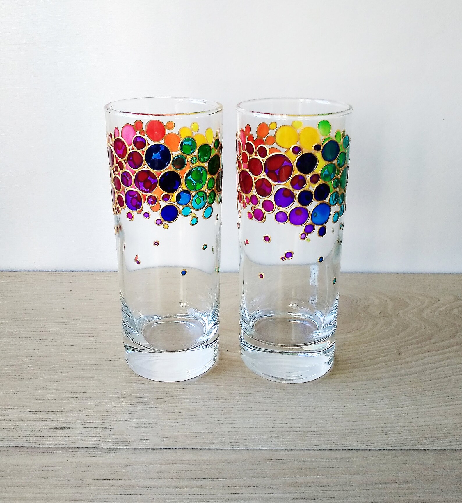 Rainbow Drinking Glasses Set of 2 Couple Colorful Hand - Etsy