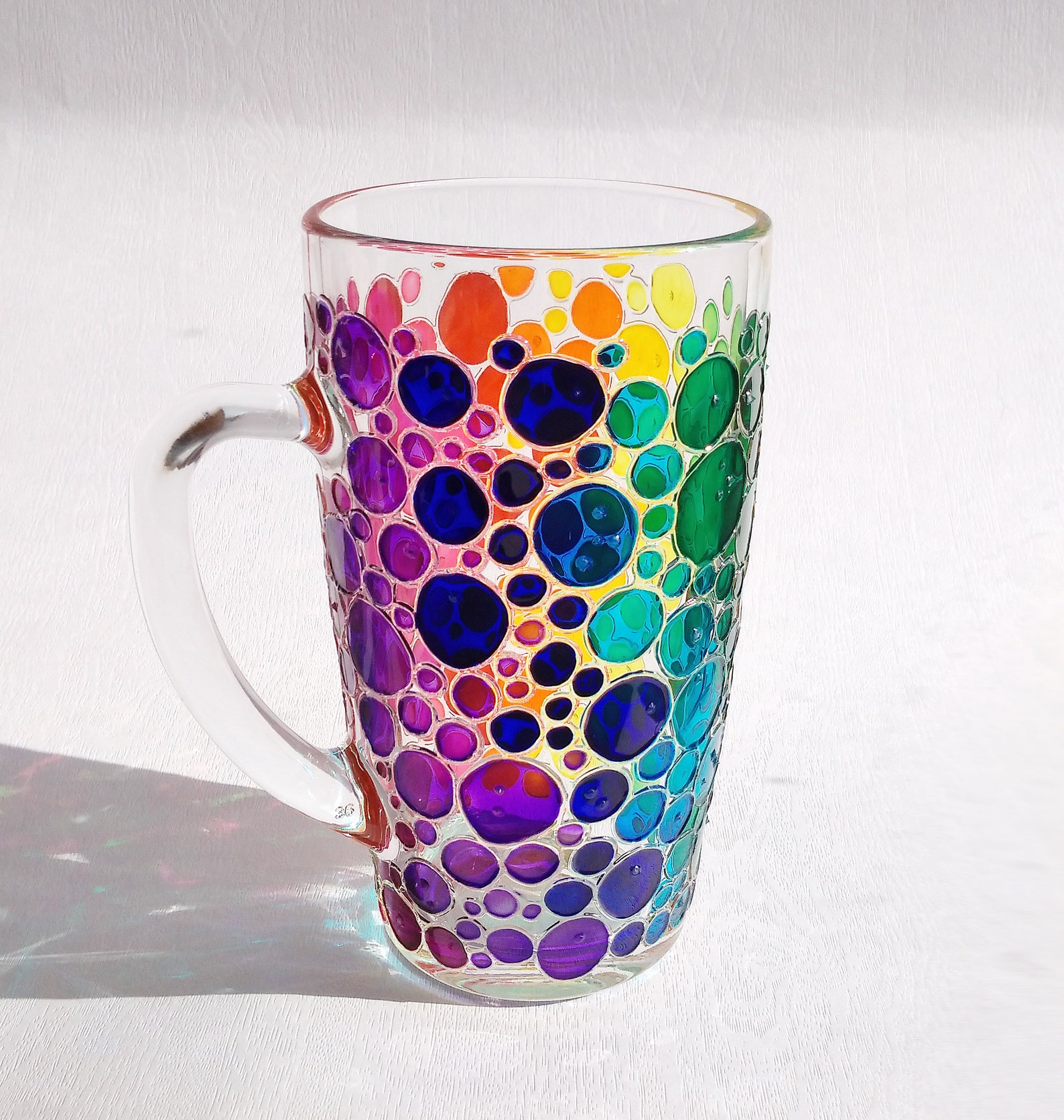 Rainbow Coffee Mug Gift, Colorful Hand Painted Glass Mug With Bubbles