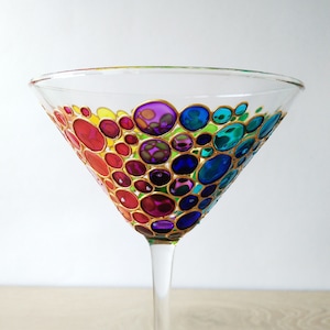 Rainbow martini glass, Hand-painted custom party cocktail glassware