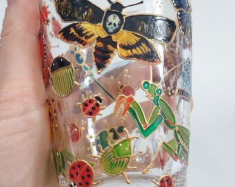 手描きの昆虫柄ガラスマグカップ：ドクロガ、カマキリ - Etsy 日本