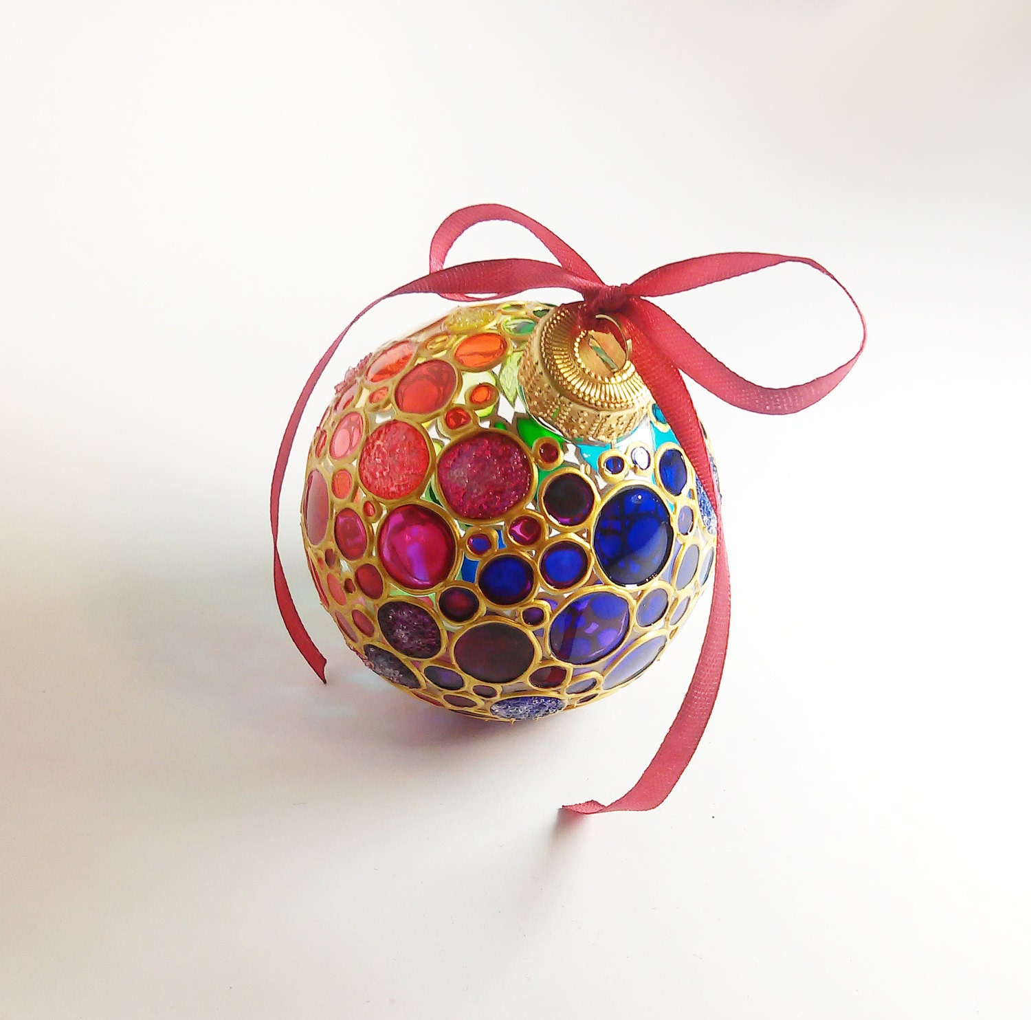 Rainbow Christmas Hand Painted Ornament Glass Ball With Multi Etsy