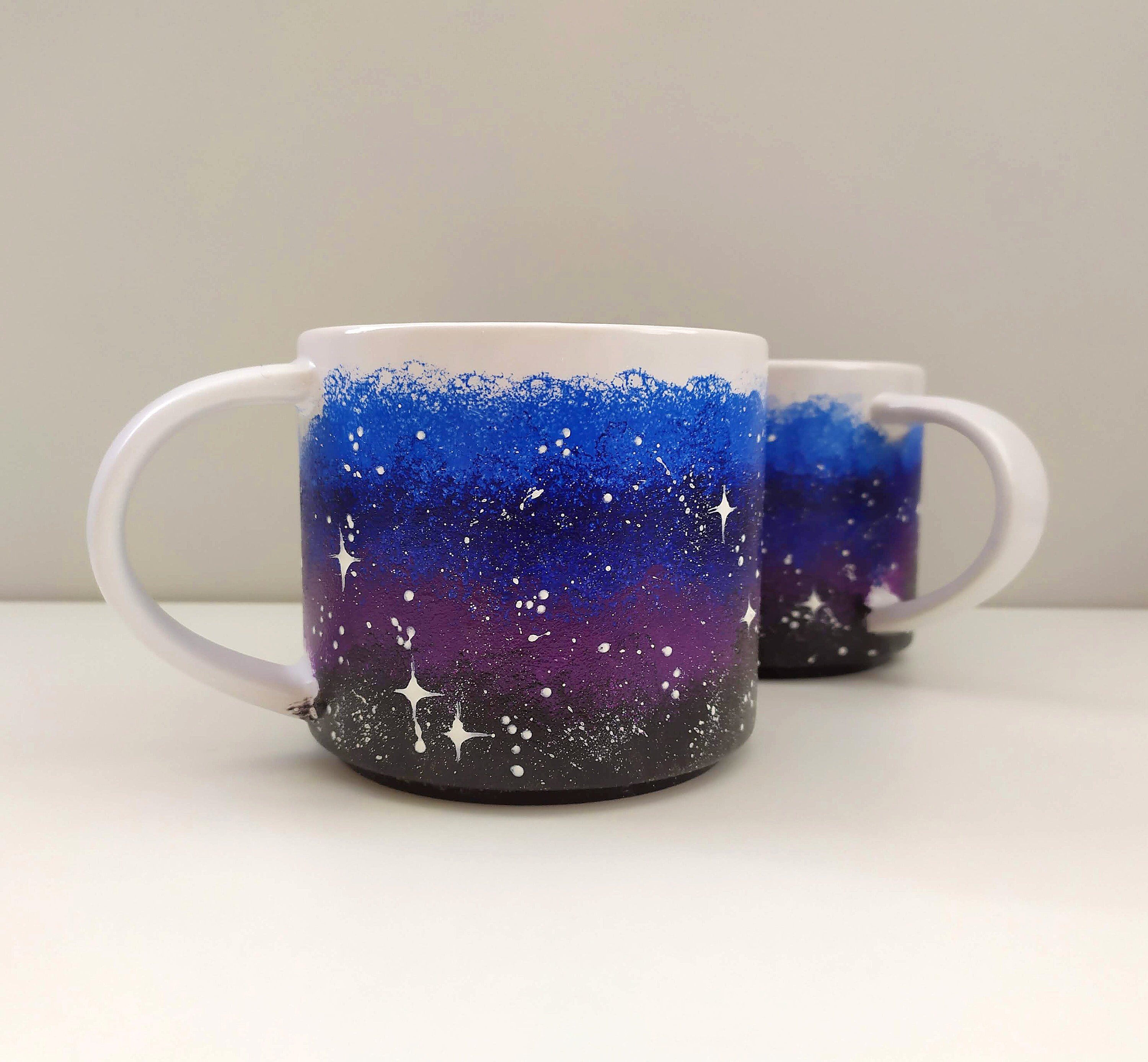 Hand-painted Galaxy Coffee Mug Set: Stackable Ceramic Cosmic Cups - Etsy
