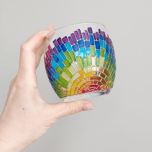 Rainbow stemless wine glass, custom hand-painted wine glasses