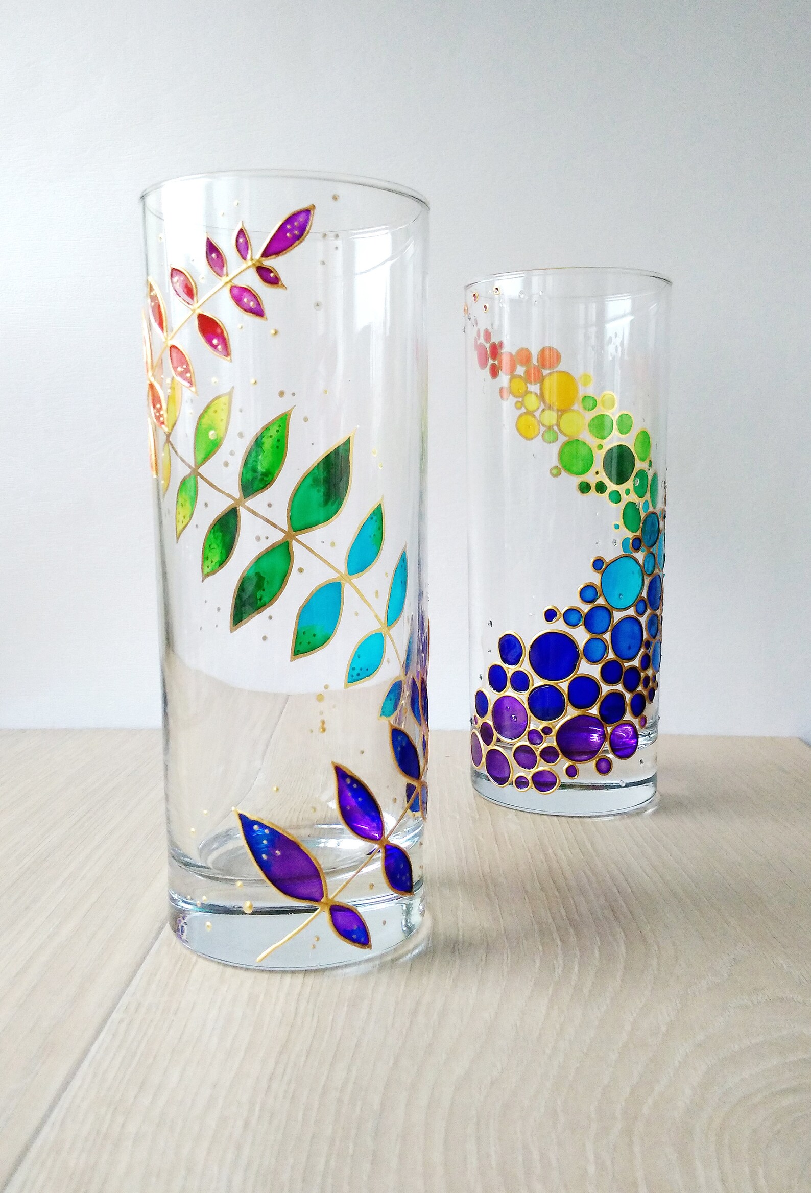Rainbow Drinking Glasses Set of 2 Hand Painted Floral Colorful Etsy Ireland