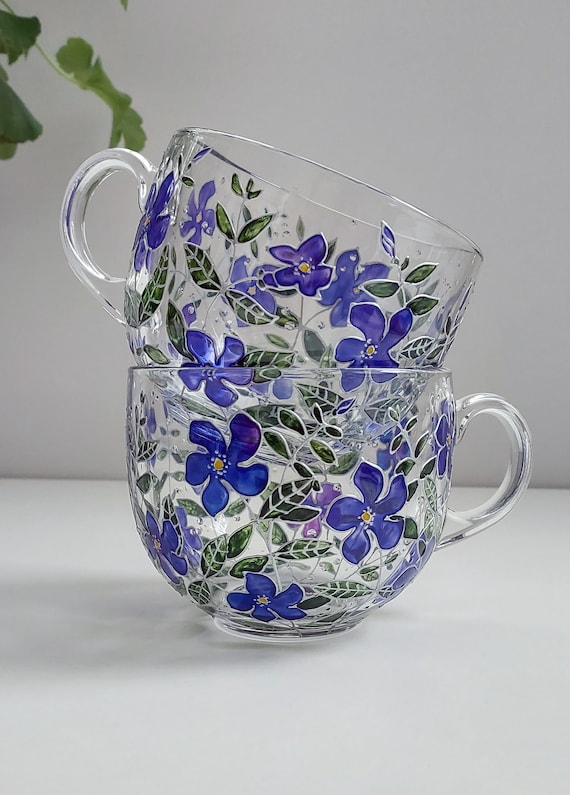 Glass Floral Large Tea Cup
