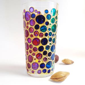 Hand Painted Rainbow Bubble Glass: Suncatcher Drinking Tumbler