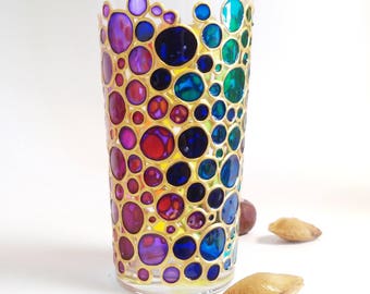 Rainbow Water Glass Multi Colored Bubbles sun catcher tumbler Hand painted Drinking Glasses Bubbles Design Glassware