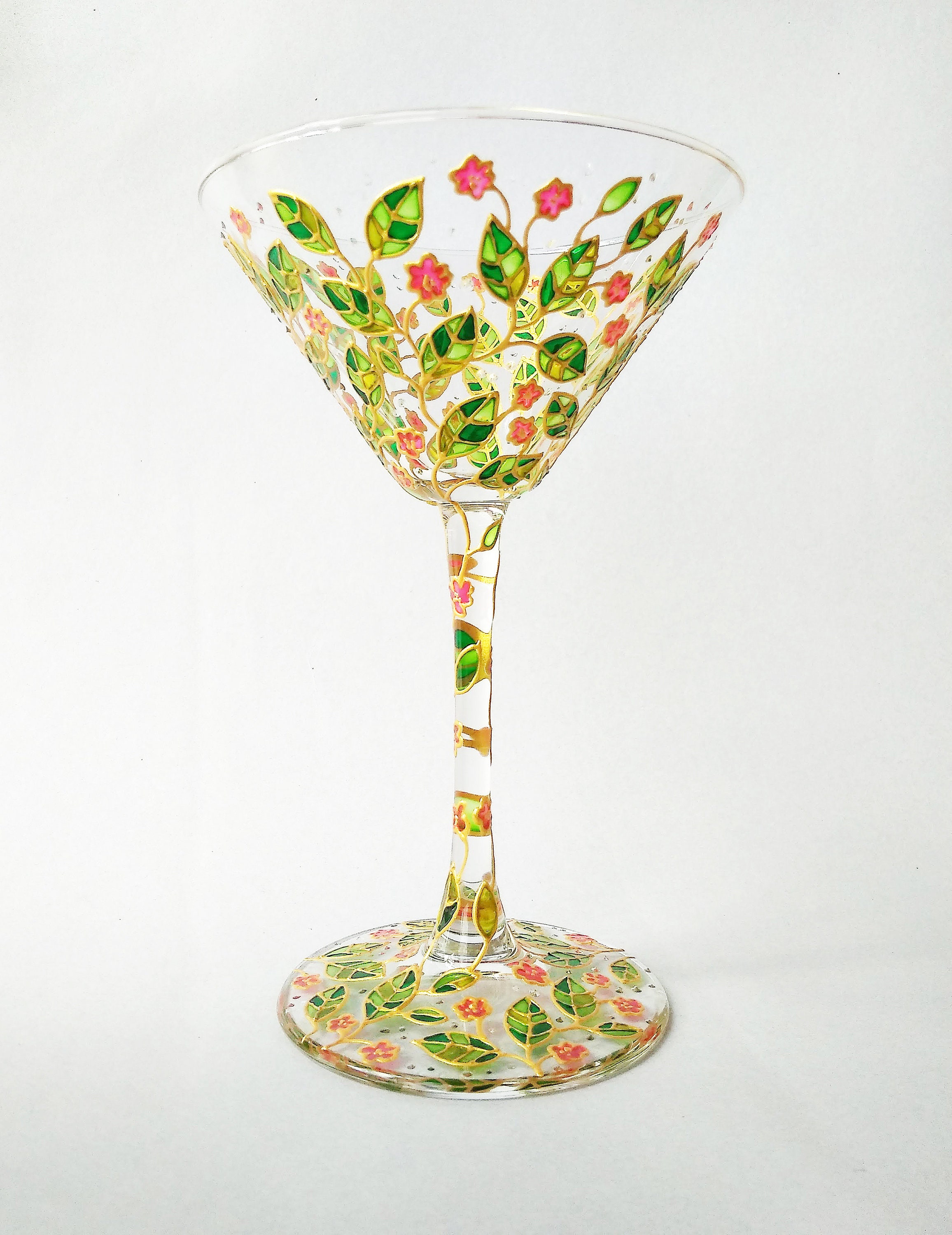 Pretty little pink flowers hand painted martini glass Martini | Etsy