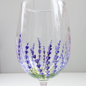 Personalized Lavender Wine Glass: Hand Painted Floral Gift