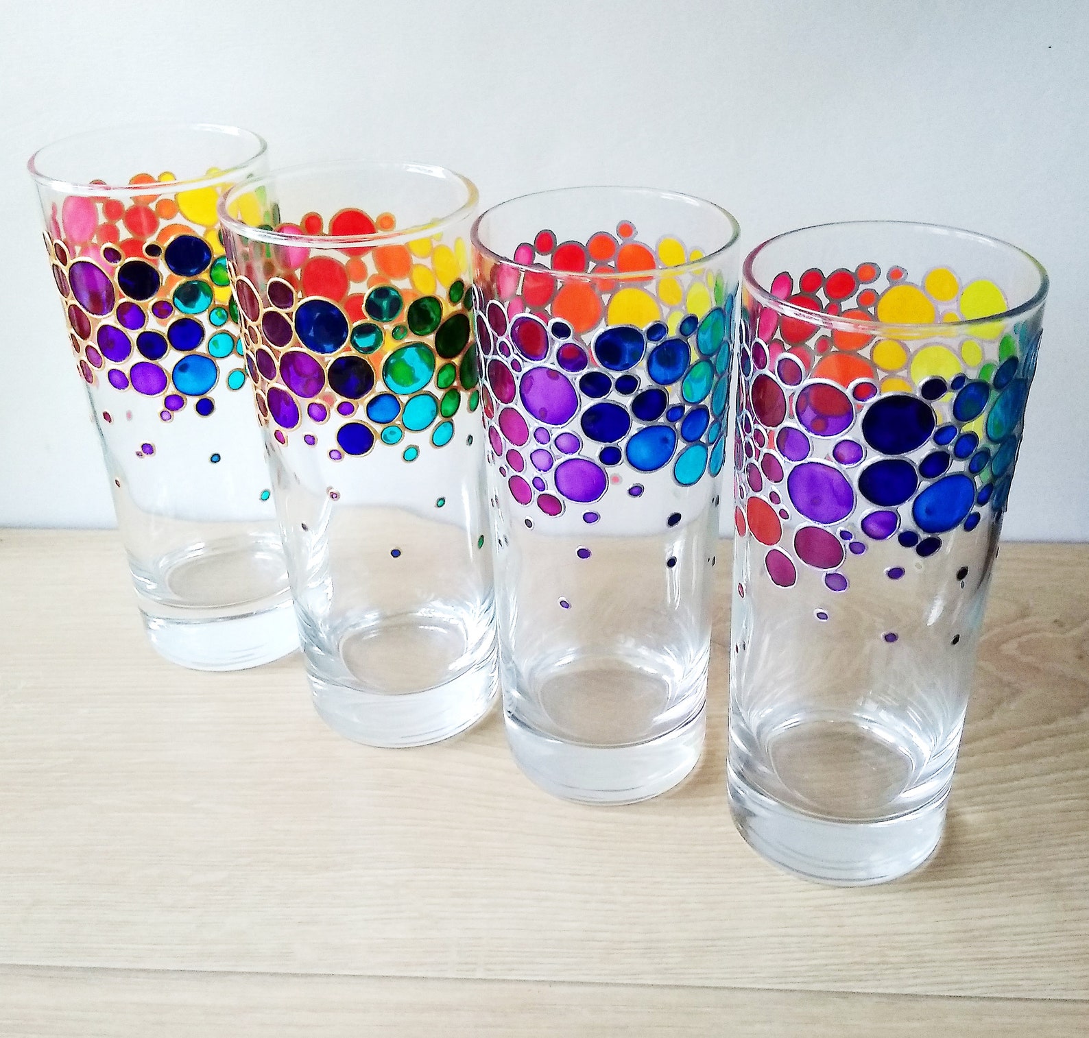 Rainbow Drinking Glasses Set of 4 Hand Painted Colored Etsy