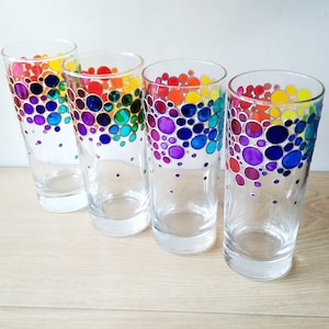Hand Painted Rainbow Water Glasses Set: Colorful Bubble Tumblers
