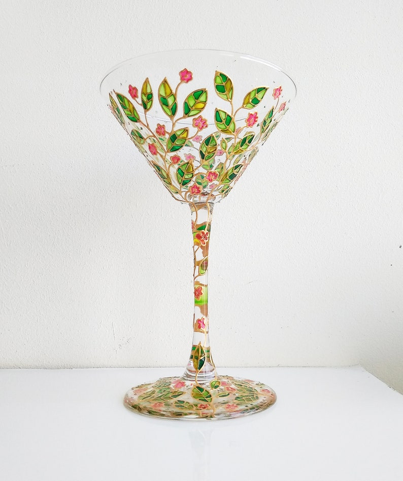 Pretty Little Pink Flowers Hand Painted Martini Glass Martini - Etsy
