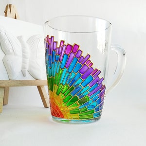 Mug Rainbow Sun, tasse à café style mosaïque peinte à la main