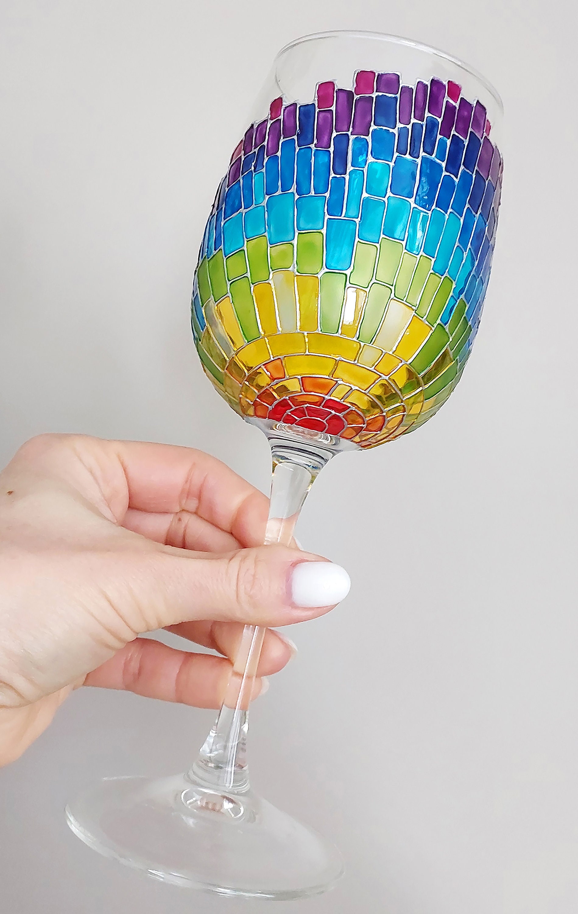 Rainbow Clouds Wine Glasses Hand Painted, Set of 2 -  Norway