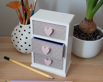 Storage wooden drawer, blush colors organizer, mini Tabletop 3 Drawers Chest, Makeup, Jewellery Desk Organizer, Trinket Box for her