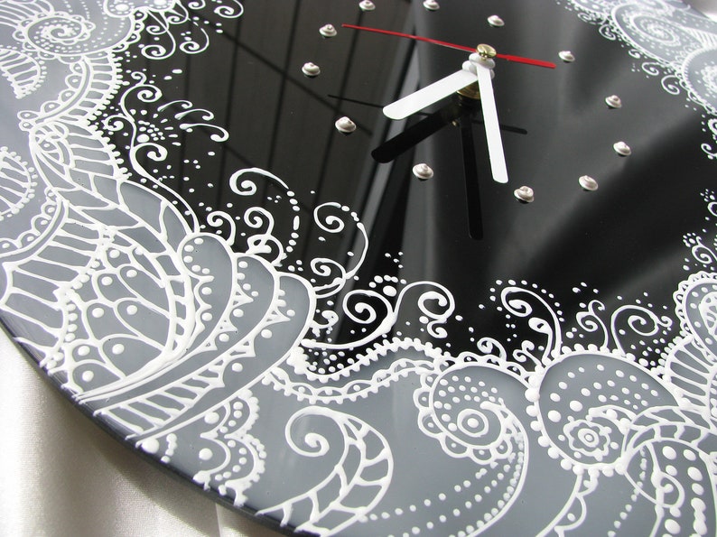 Fantasy black & white modern round art wall clock silent wall Etsy