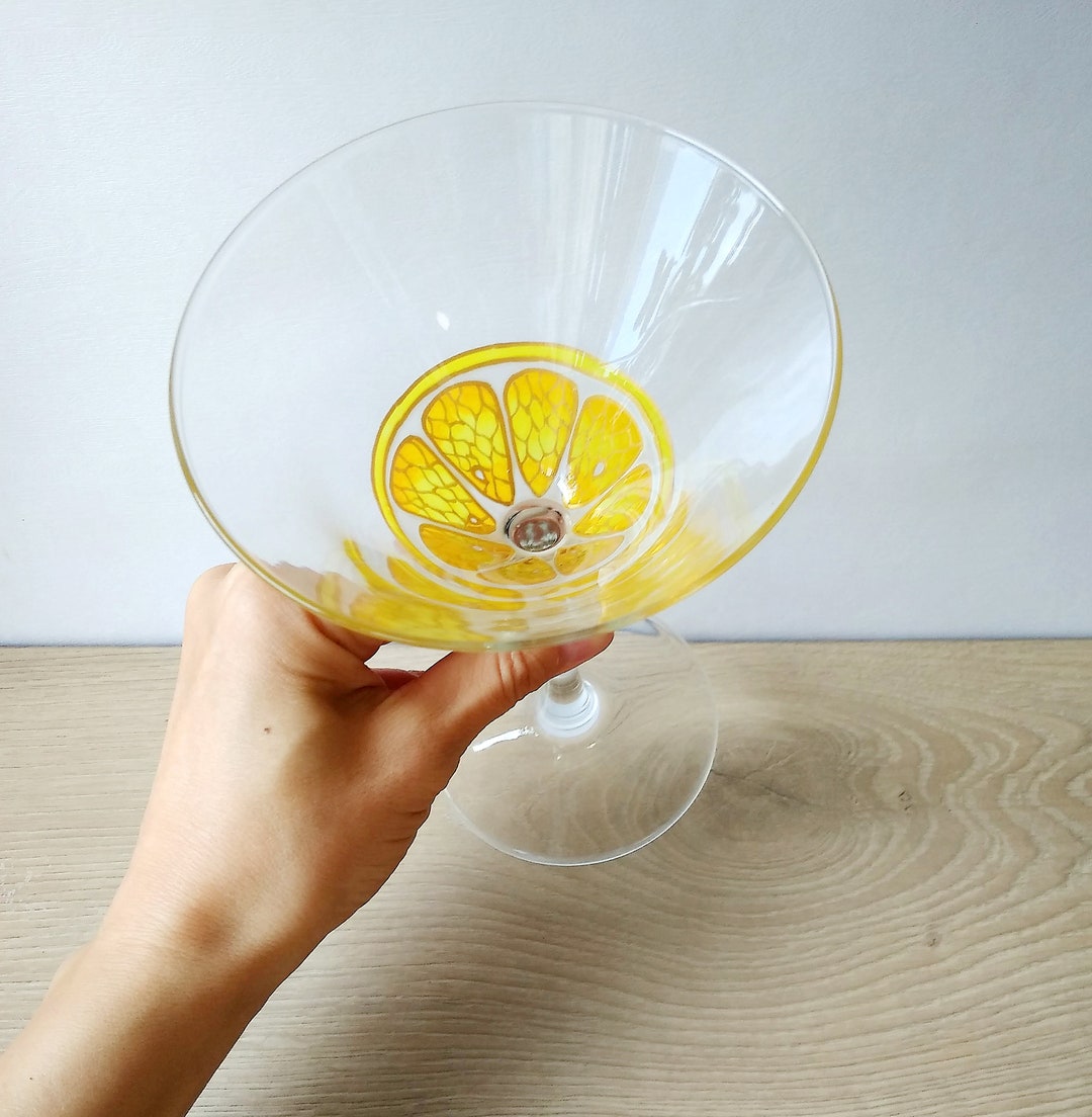 Lemon Slice Martini Glass Gift, Handpainted Custom Cocktail Glasses Etsy